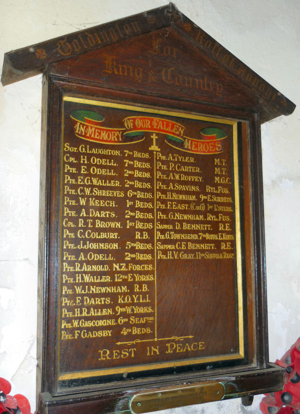 Roll of Honour Bedfordshire Goldington St. Mary