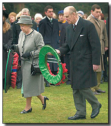 The Queen and Duke of Edinburgh with their wreaths.